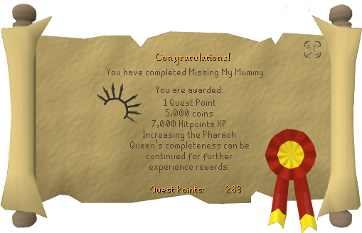 Quest completion scroll of Missing My Mummy